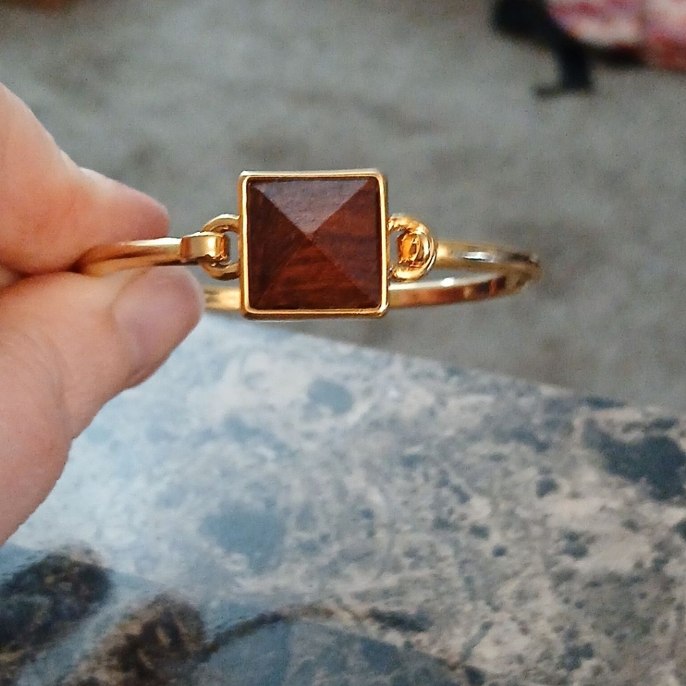 Crew Cuff Bracelet with Pyramid Shape Wood Detail